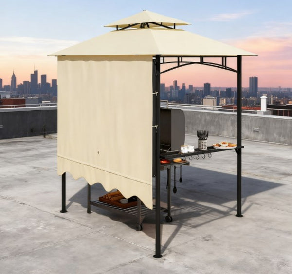 English Elm Ventilated Grill Gazebo with Dual Vented Canopy Side Awning Shelves and Steel Frame T3971P427040