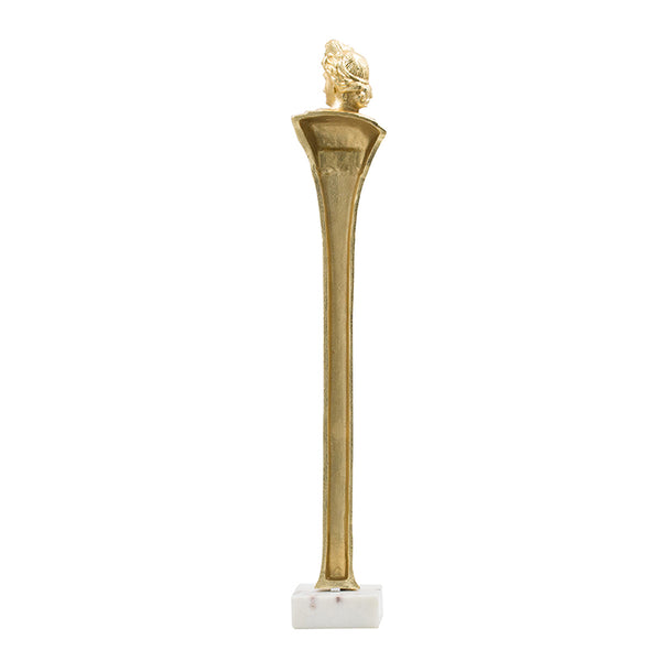 English Elm 5.5X5.5X28" Elongated Gold Roman Statue - Elegant Sculptural Accent On Polished White Marble Base W2078P172358