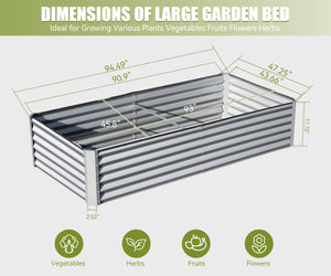 English Elm 8x4x1.5 Galvanized Raised Garden Bed with Thick Safety Edge, Rust-Resistant Steel, Drainage-Friendly Design Silver W1859P197956