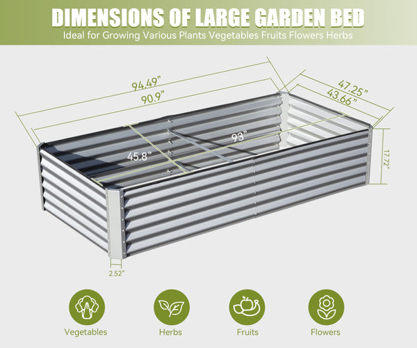 English Elm 8x4x1.5 Galvanized Raised Garden Bed with Thick Safety Edge, Rust-Resistant Steel, Drainage-Friendly Design Silver W1859P197956