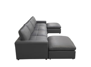English Elm Leather Match Upholstered Modular Sectional for Spacious Open Plan Living Rooms Blue Gray B2748S00169
