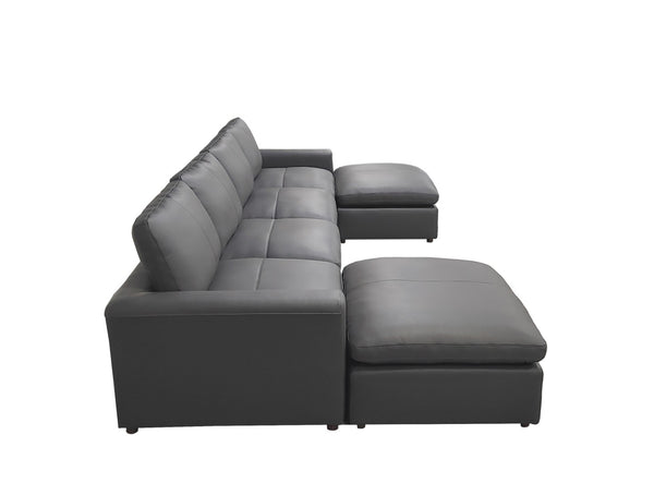 English Elm Leather Match Upholstered Modular Sectional for Spacious Open Plan Living Rooms Blue Gray B2748S00169