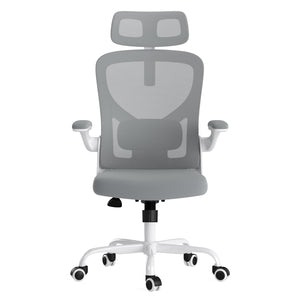 English Elm Ergonomic Office chair with adjustable headrest and lumbar support, breathable mesh, space-saving design Gray,White T3623P368561