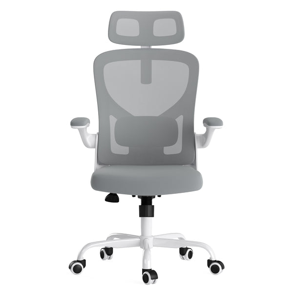 English Elm Ergonomic Office chair with adjustable headrest and lumbar support, breathable mesh, space-saving design Gray,White T3623P368561