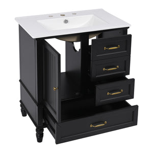 English Elm Christopher Knight Home® - 30" Bathroom Vanity with Ceramic Sink, Acacia & MDF Cabinet, Soft-Close Door & Drawers Black N759P346895B