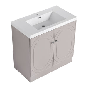 English Elm 36" Freestanding Bathroom Vanity with Resin Sink, Soft-Close Doors, Adjustable Shelf & 3 Handles W999S00336