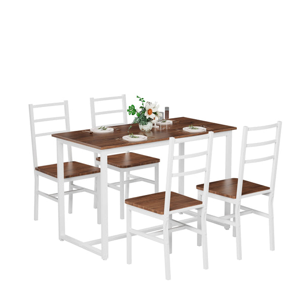 English Elm Dining 5-Piece Farmhouse Dinette Set with Sleek Metal Frame, Compact Mid-Century Table and 4 Chairs for Kitchen Brown+White W578P304062