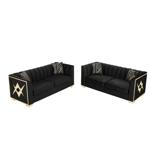 English Elm 81" Tufted Velvet Chesterfield Sofa with Gold Steel Legs for Elegant Living Rooms Black W1191S00072