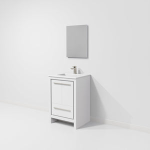 English Elm White Single Bath Vanity 24x20 with White Quartz Counter, Gun Metal Faucet & 18x24 Mirror, Durable Finish B2731S02037