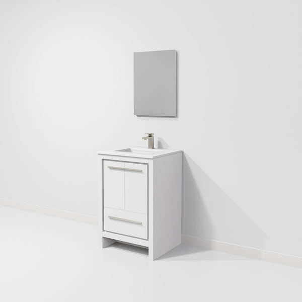 English Elm White Single Bath Vanity 24x20 with White Quartz Counter, Gun Metal Faucet & 18x24 Mirror, Durable Finish B2731S02037