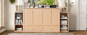 English Elm Queen Murphy Bed With Elegant Golden Finish, Spacious Storage Drawers, And Shelves For Compact Spaces W1580S00258-GIGA