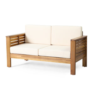 English Elm Christopher Knight Home® - Teak Acacia Wood Loveseat & Coffee Table Set with Water-Resistant Cream Cushions, Durable Outdoor Retreat 70844.00