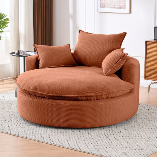 English Elm 360 Swivel Corduroy Barrel Lounge Chair with Pillows for Living Room or Bedroom Orange W1752P410949