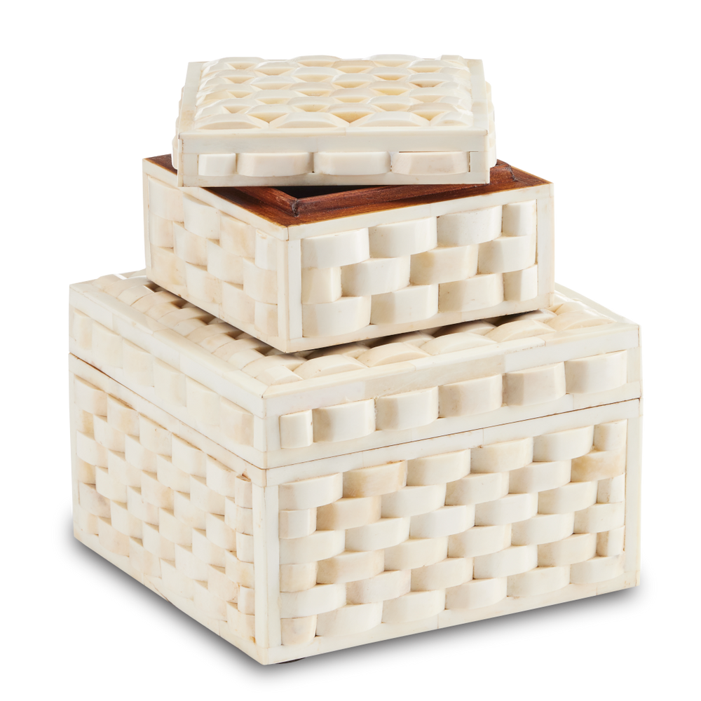 Felice Decorative Box Set of 2 - Handcrafted Sheesham Wood with Unique Bone Inlay Design, Ivory