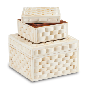 Felice Decorative Box Set of 2 - Handcrafted Sheesham Wood with Unique Bone Inlay Design, Ivory