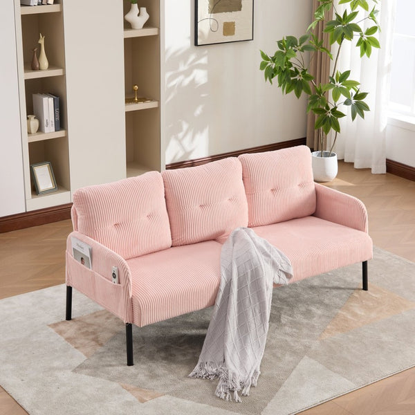 English Elm United We Win Corduroy Loveseat Plush Ergonomic Sofa with Spring Support Metal Legs Pink W1568P410044