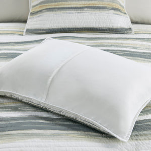 English Elm 6 Madison Park Marina Reversible Quilt Set Full/Queen with Coastal Watercolor Stripes & Embroidered Seashells Yellow 22.44 L x 17.72 W x 6.69 H B03597636