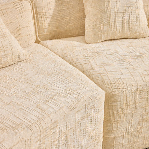 English Elm Beige Curved Compressed Sofa — Nordic Minimalist Foam & Spring Design, Soft Upholstery, Easy Setup W3612S00012