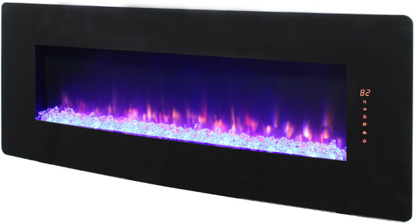 English Elm 48 Inch Curved Wall Mounted Electric Fireplace with Multi Color Flame Ember Bed W1769P199008