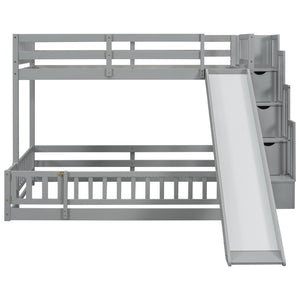 English Elm Twin Over Full Pine Bunk Bed with Fun Slide Storage Staircase and Safety Rails W504P210106