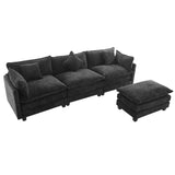 English Elm 112.2" L-Shape Chenille Upholstered Sofa For Living Room Modern Luxury Sofa Couch With Ottoman and 5 Pillows For Living Room (Sg001160Aa), Black