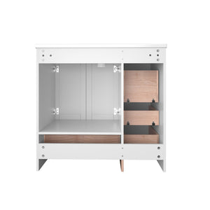 English Elm 36 Inch Shaker Bathroom Vanity with Ceramic Sink Four Soft Close Drawers White Mdf N729P414619K