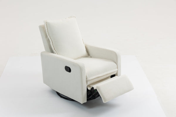 English Elm Short plush velvet armchair sofa with manual button recline, 360° swivel, cozy lounge chair for living room White W547P322815