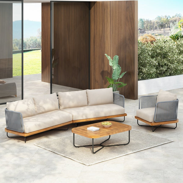 English Elm Christopher Knight Home® - Lucca Outdoor 5-Seater Acacia Wood & Rope Woven Patio Set With Plush Cushions For Stylish Comfort N773OS00065B