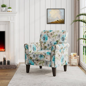 English Elm Barnet Floral Accent Armchair with Pewter Nailhead Trim and Tapered Wood Legs B127P495064