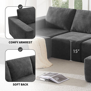 English Elm 110*72" Modular U Shaped Sectional Sofa with Plush Chenille, Deep Seats, No Assembly Dark Gray N723S0614E