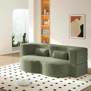 English Elm Modern Corduroy Floor Sofa Foldable Twin Sleeper Foam Filled for Dorms and Playrooms Green W1885P446610