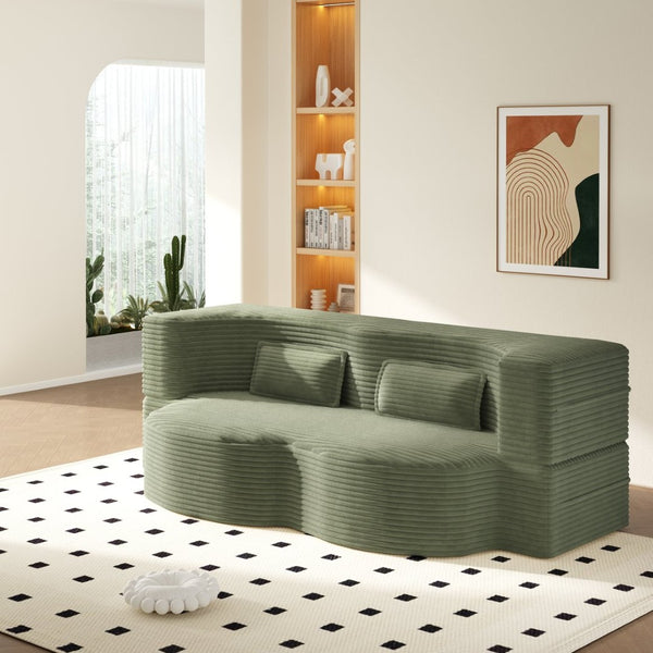 English Elm Modern Corduroy Floor Sofa Foldable Twin Sleeper Foam Filled for Dorms and Playrooms Green W1885P446610