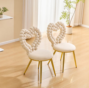 English Elm Unique Heart Shaped Bubble Tufted Velvet Accent Chair Glam Metal Frame Vanity Seat Beige,Gold W3875P446139
