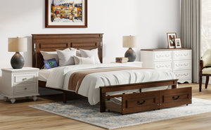 English Elm Queen Farmhouse Pinewood Storage Bed with Led Lighting Usb Charging and Panel Headboard Walnut W504P391016