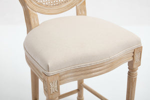 English Elm French Country Bar Chairs Set Of 2 - Upholstered Rattan Back, Solid Wood Frame For Elegant Dining W3426P324564