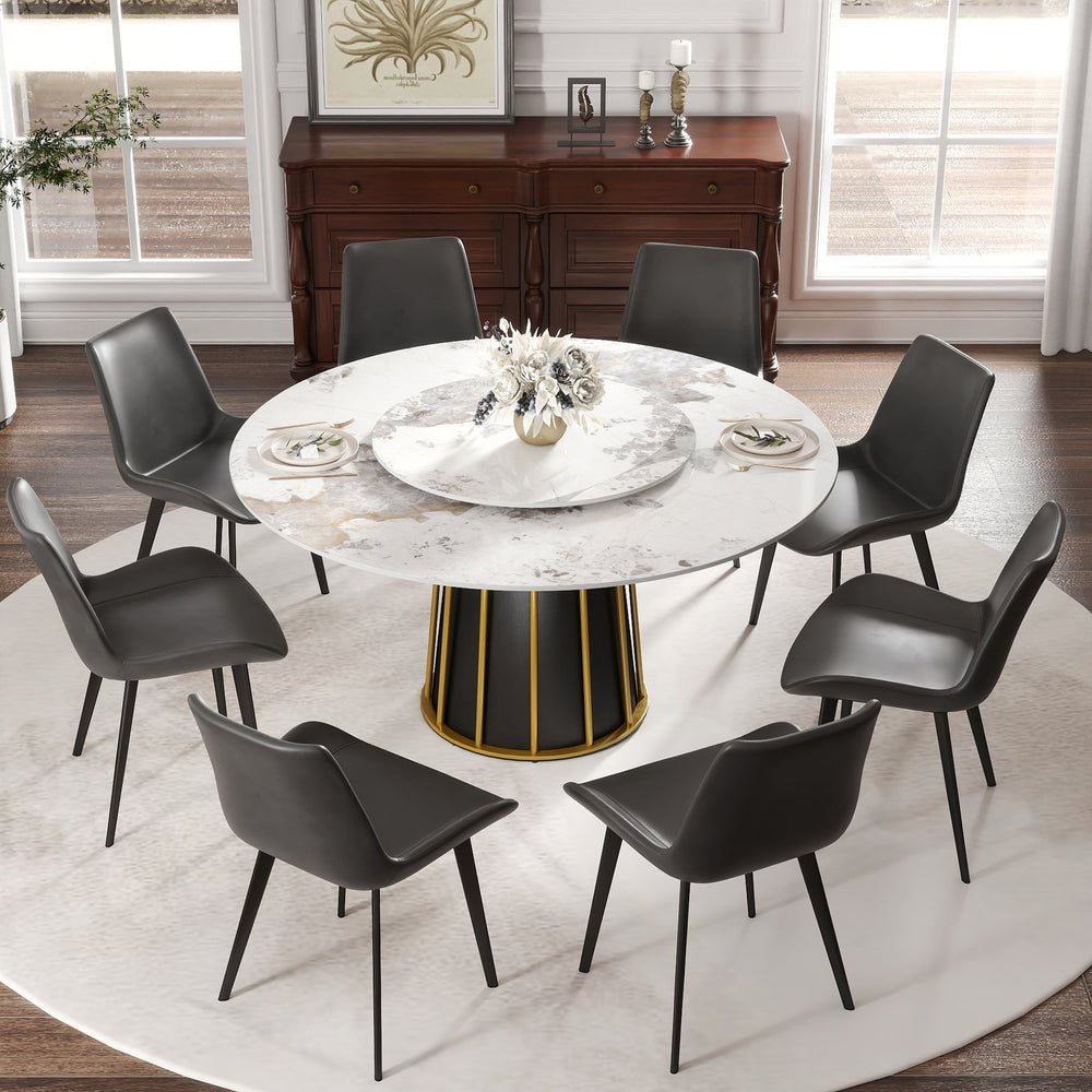 English Elm 59.05"Modern Round Dining Table With Sintered Stone Top & Iron Base - Seats 6-8, Includes Turntable W1535S00447