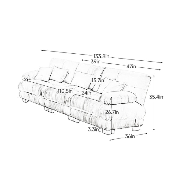 English Elm 3-Seater Cloud-Comfort Modular Sectional Sofa with Plush Chenille Upholstery and Deep Support for Home Living Rooms Pink W714S01010