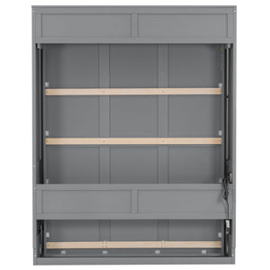 English Elm Queen Murphy Bed with Desk, Built-In LED Lights, USB Charging Ports & Space-Saving Modern Design Gray N7500004014E