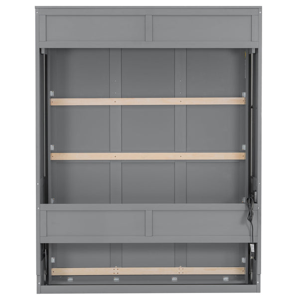 English Elm Queen Murphy Bed with Desk, Built-In LED Lights, USB Charging Ports & Space-Saving Modern Design Gray N7500004014E