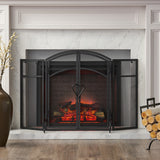 Christopher Knight Home® - Noble House - Brightwell Modern Iron Folding Fireplace Screen with Door and Tools, Matte Black