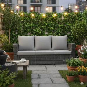 English Elm 67.7" Outdoor Wicker Three Seat Sofa High Back Pe Frame Patio Lounge Furniture Gray B082P455184