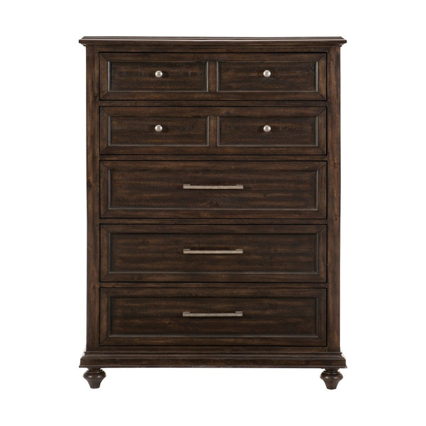 English Elm Solid Five Drawer Chest Acacia Wood Driftwood Charcoal Finish Transitional Bedroom Storage B011P208523