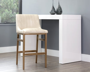 Sunpan Halden Urban Bar Stool with Bold Channel Tufting and Rustic Bronze Steel Frame for Stylish Spaces Bravo Cream