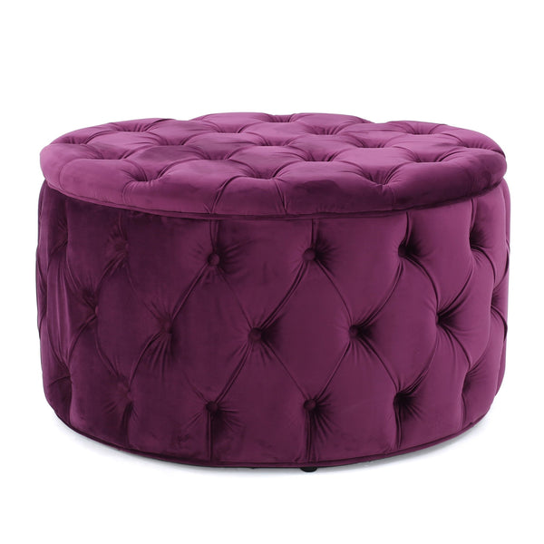 English Elm Christopher Knight Home® - OTTOMAN Velvet Tufted Diamond Stitch Cocktail Seat — Modern Glam Round Pouf, Durable Polyester Finish Fuchsia 59313.00FCS