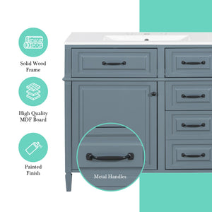English Elm 36-Inch Modern Bathroom Vanity With Ceramic Sink Top, Storage Drawers, And Stylish Blue Gray Finish N725P350849E