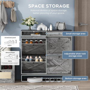 English Elm Large Shoe Cabinet with 4 Flip Drawers for Entryway — Space-Saving 32–40 Pair Organizer, Sleek Wash Finish Blush+Grey W295P198933
