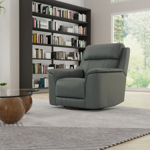 English Elm Oslo Manual Glider Recliner with Genuine Leather, 360° Swivel, High-Density Foam & Hardwood Frame Sapphire Blue B339P411560