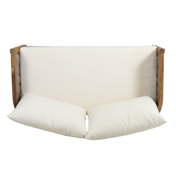 English Elm Christopher Knight Home® - 2 Outdoor Acacia Loveseat Set with Faux Rattan, Plush 6" Cushions & Slatted Coffee Table, Beige 71368.00