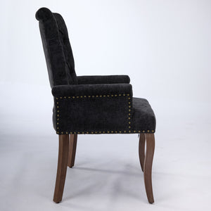 English Elm Upholstered Chenille Dining Chair with Hand-Tufted Back, Curved Solid Wood Legs, Comfortable Armseat Black W1143P346928