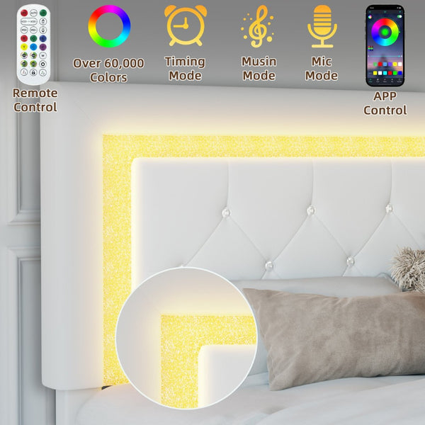 English Elm Queen Platform Bed Pu Leather Tufted Headboard Rgb Led Floating Frame Modern W3107P419174